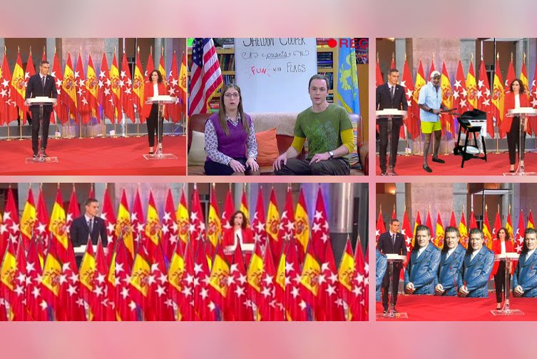 «Menos banderas y más enfermeras»: comentarios (y memes) ante las 24 banderas de la rueda de prensa de Sánchez y Ayuso – Tremending