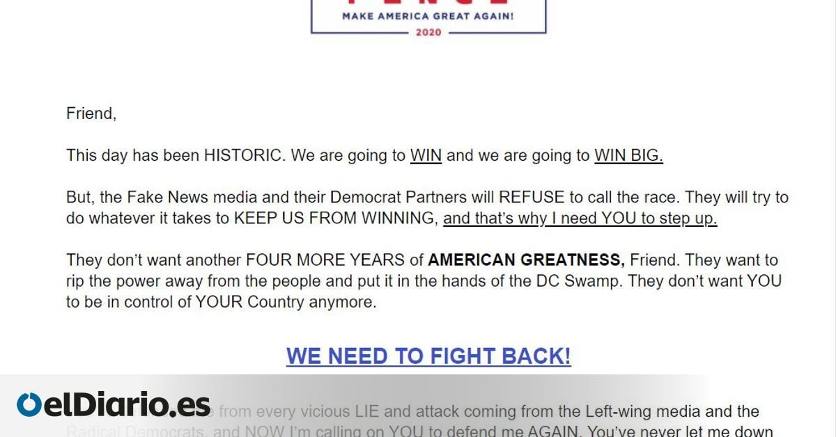 Trump agita a sus seguidores con un bombardeo de 'e-mails' durante el recuento: "¿Lucharás por tu presidente?"