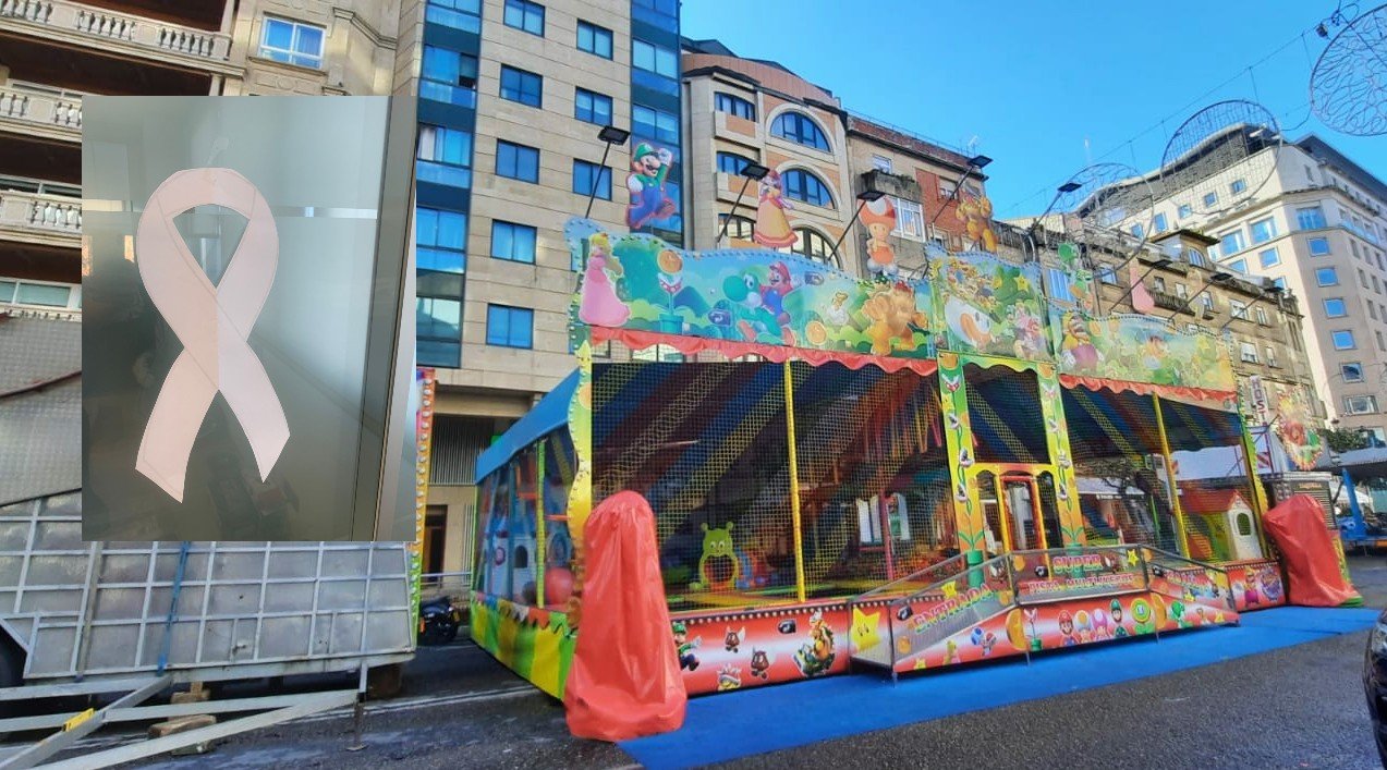 Lazos blancos en ventanas del centro de Vigo en contra del ruido de la Navidad - VigoÉ